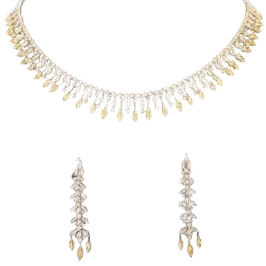 A luxurious diamond necklace paired with matching earrings